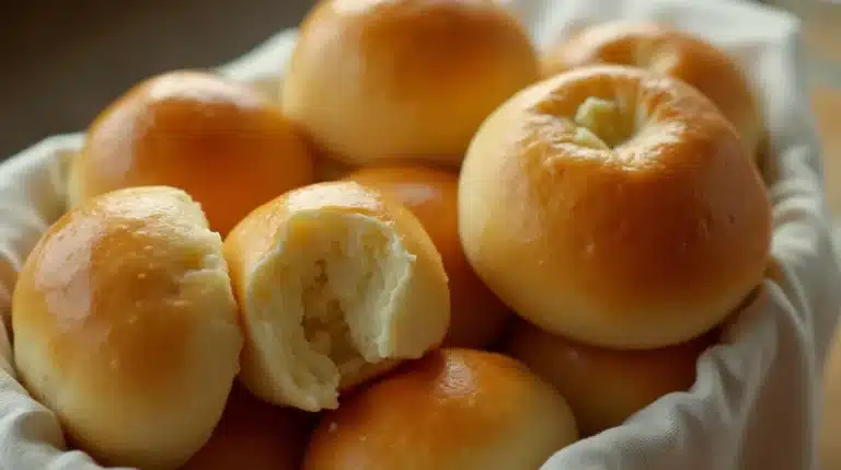 Close-up of warm, fluffy Bubba's dinner rolls.