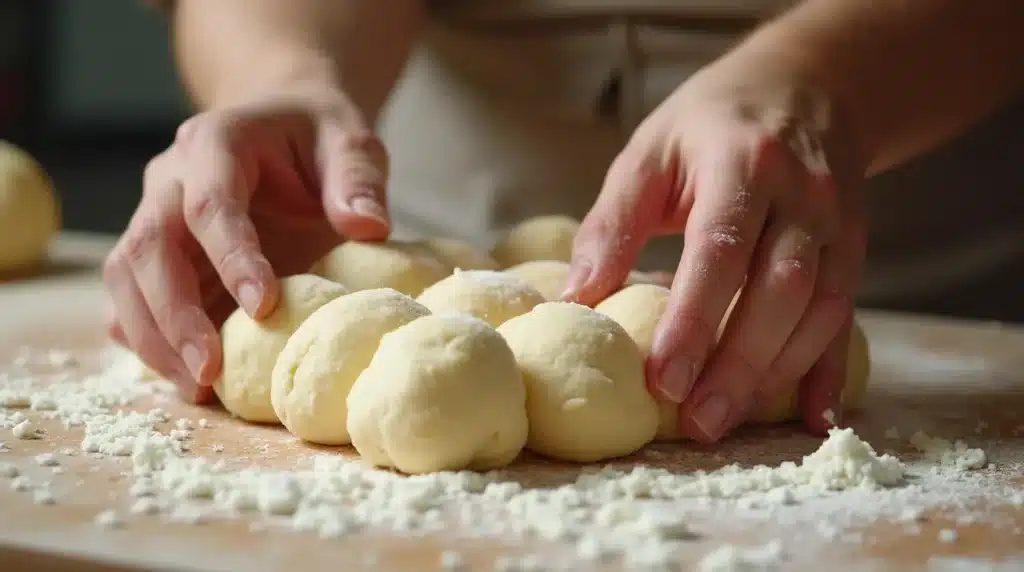 Hands shaping Bubba's dinner rolls.