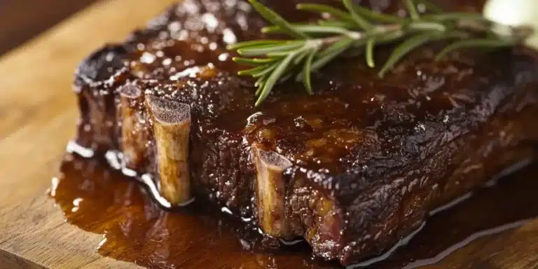 Close-up of a tender and flavorful slow cooker beef rib steak.