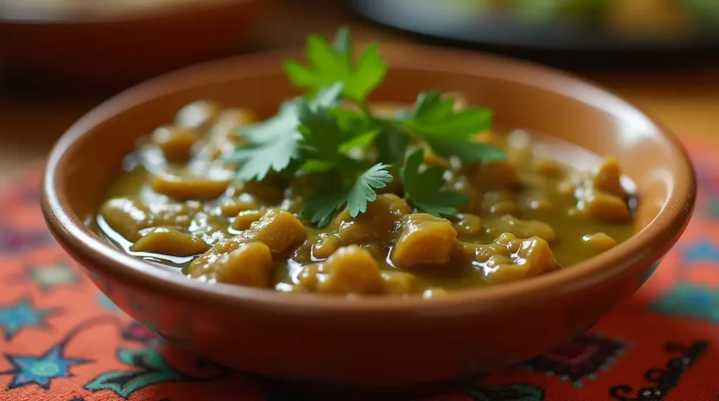 A delicious bowl of homemade green chili gravy, ready to enjoy.