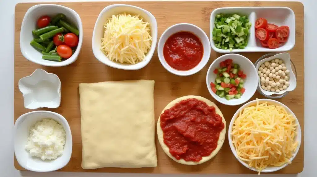 Ingredients for pizza calzone with crescent rolls.